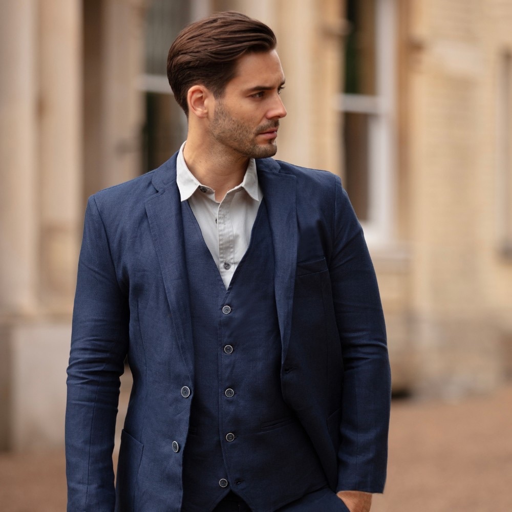 NEW Murano Baird McNutt Irish Linen Blazer 42 Blue Sport Coat Summer Wedding